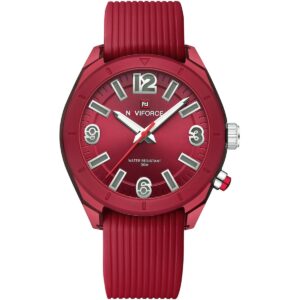 nf7103 r r naviforce watch water resistant 30m women red dial rubber strap quartz battery analog three hand for dream