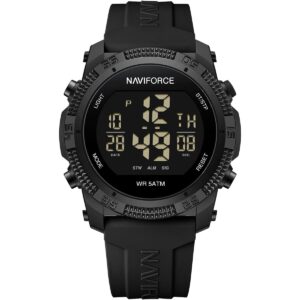 nf7104 b b naviforce watch wr 5atm men black dial rubber strap quartz battery digital chronograph for dream