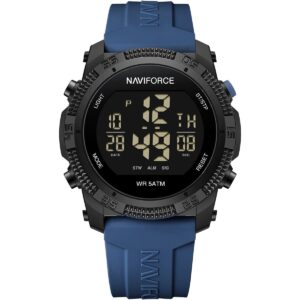 nf7104 b be naviforce watch wr 5atm men black dial rubber blue strap quartz battery digital chronograph for dream