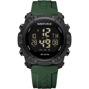 nf7104 b gn naviforce watch wr 5atm men black dial rubber green strap quartz battery digital chronograph for dream