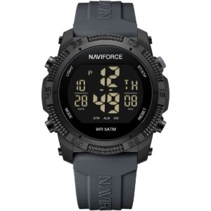 nf7104 b gy naviforce watch wr 5atm men black dial rubber gray strap quartz battery digital chronograph for dream