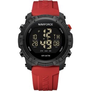 nf7104 b r naviforce watch wr 5atm men black dial rubber red strap quartz battery digital chronograph for dream