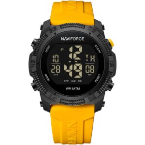 nf7104 b y naviforce watch wr 5atm men black dial rubber yellow strap quartz battery digital chronograph for dream
