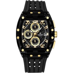 nf7105 b g b naviforce watch chronograph wr 3atm men black dial rubber strap quartz battery square analog for dream