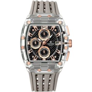 nf7105 s rg gy naviforce watch chronograph wr 3atm men black dial rubber gray strap quartz battery square analog for dream