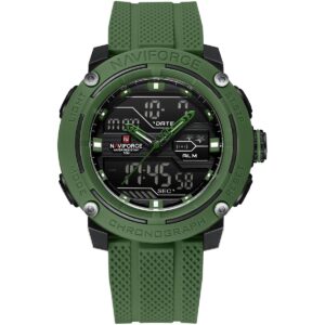 nf7114 gn gn naviforce watch water resistant 50m men green dial rubber strap quartz battery digital analog for dream