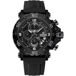 nf7123 b w b naviforce watch chronograph wr 5atm men black dial rubber strap quartz battery analog for dream