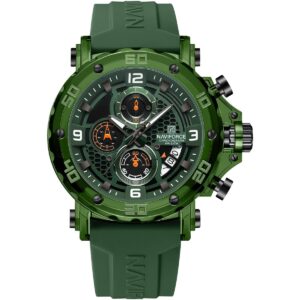 nf7123 gn w gn naviforce watch chronograph wr 5atm men green dial rubber strap quartz battery analog for dream
