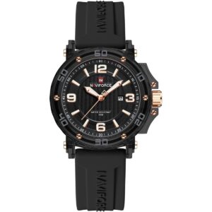 nf7125 b b b naviforce watch water resistant 50m women black dial rubber strap quartz battery analog three hand for dream