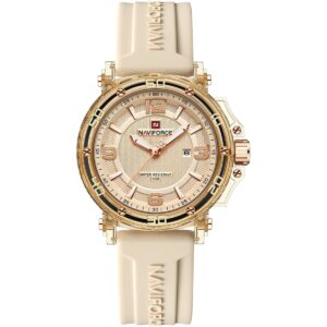 nf7125 bg bg bg naviforce watch water resistant 50m women beige dial rubber strap quartz battery analog three hand for dream