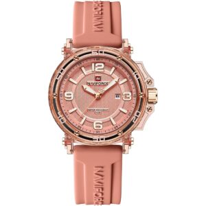 nf7125 p p p naviforce watch water resistant 50m women pink dial rubber strap quartz battery analog three hand for dream