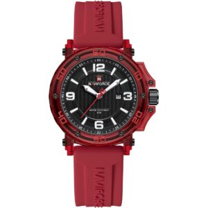 nf7125 r b r naviforce watch water resistant 50m women black dial rubber red strap quartz battery analog three hand for dream