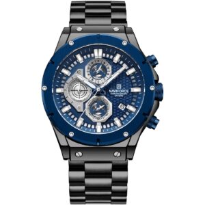 nf8026 b be naviforce watch chronograph wr 3atm men blue dial stainless steel metal black strap quartz battery analog for dream