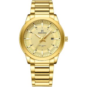 nf8029 g g g naviforce watch water resistant 30m men gold dial stainless steel metal golden strap quartz battery analog three hand for dream