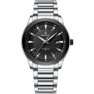 nf8029 s b b naviforce watch water resistant 30m men black dial stainless steel metal silver strap quartz battery analog three hand for dream