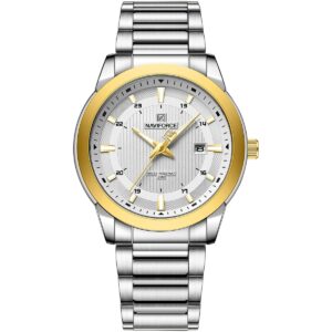 nf8029 s g w naviforce watch water resistant 30m men white dial stainless steel metal silver strap quartz battery analog three hand for dream