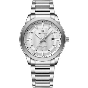 nf8029 s s w naviforce watch water resistant 30m men white dial stainless steel metal silver strap quartz battery analog three hand for dream