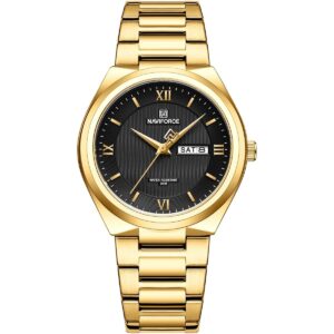 nf8030 g b naviforce watch water resistant 30m men black dial stainless steel metal gold strap quartz battery analog three hand for dream