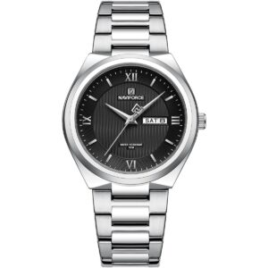 nf8030 s b naviforce watch water resistant 30m men black dial stainless steel metal silver strap quartz battery analog three hand for dream