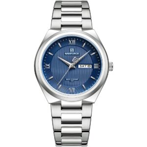 nf8030 s be naviforce watch water resistant 30m men blue dial stainless steel metal silver strap quartz battery analog three hand for dream