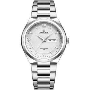 nf8030 s w naviforce watch water resistant 30m men white dial stainless steel metal silver strap quartz battery analog three hand for dream