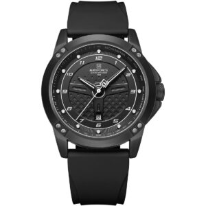nf8031 b w b naviforce watch water resistant 30m men black dial rubber strap quartz battery analog three hand for dream