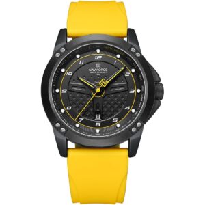 nf8031 b y y naviforce watch water resistant 30m men black dial rubber yellow strap quartz battery analog three hand for dream