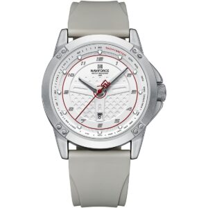 nf8031 s w gy naviforce watch water resistant 30m men white dial rubber gray strap quartz battery analog three hand for dream