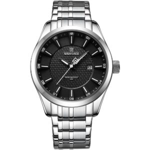 nf8032 s b naviforce watch water resistant 30m men black dial stainless steel metal silver strap quartz battery analog three hand for dream