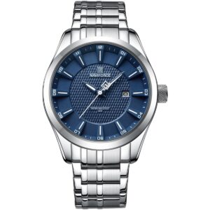 nf8032 s be naviforce watch water resistant 30m men blue dial stainless steel metal silver strap quartz battery analog three hand for dream