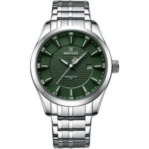 nf8032 s gn naviforce watch water resistant 30m men green dial stainless steel metal silver strap quartz battery analog three hand for dream
