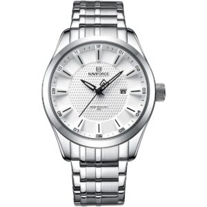 nf8032 s w naviforce watch water resistant 30m men white dial stainless steel metal silver strap quartz battery analog three hand for dream