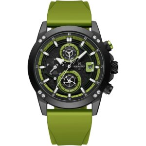 nf8033 b gn gn naviforce watch water resistant 30m men black dial rubber green strap quartz battery analog chronograph for dream