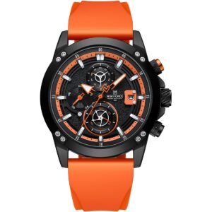 nf8033 b o o naviforce watch water resistant 30m men black dial rubber orange strap quartz battery analog chronograph for dream