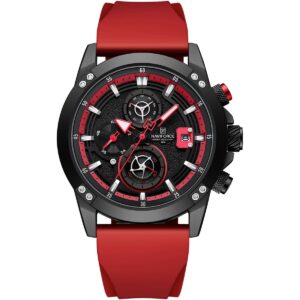 nf8033 b r r naviforce watch water resistant 30m men black dial rubber red strap quartz battery analog chronograph for dream