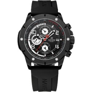 nf8034 b b b naviforce watch chronograph wr 3atm men black dial rubber strap quartz battery analog for dream