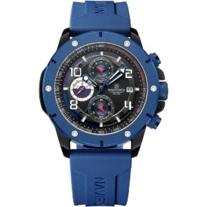 nf8034 b b be naviforce watch chronograph wr 3atm men black dial rubber blue strap quartz battery analog for dream