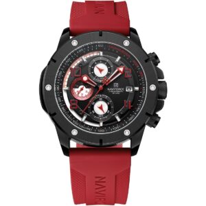 nf8034 b b r naviforce watch chronograph wr 3atm men black dial rubber red strap quartz battery analog for dream