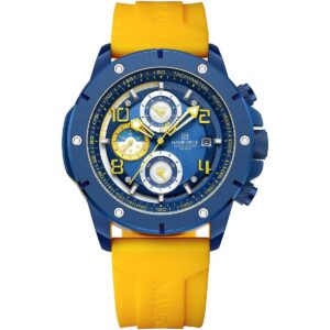 nf8034 be be y naviforce watch chronograph wr 3atm men blue dial rubber yellow strap quartz battery analog for dream