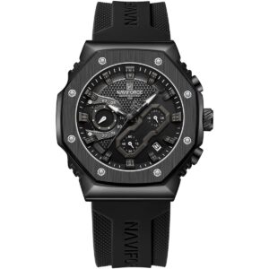 nf8035g b gy b naviforce watch water resistant 30m men black dial rubber strap quartz battery analog chronograph for dream