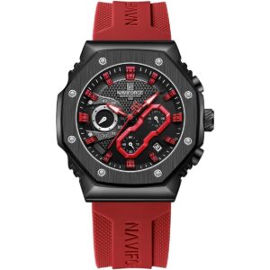 nf8035g b r r naviforce watch water resistant 30m men black dial rubber red strap quartz battery analog chronograph for dream