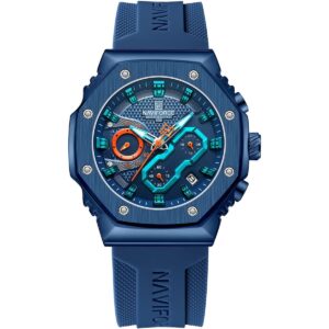 nf8035g be be be naviforce watch water resistant 30m men blue dial rubber strap quartz battery analog chronograph for dream