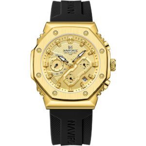 nf8035g g b b naviforce watch water resistant 30m men gold dial rubber black strap quartz battery analog chronograph for dream