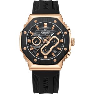 nf8035g rg b b naviforce watch water resistant 30m men black dial rubber strap quartz battery analog chronograph for dream