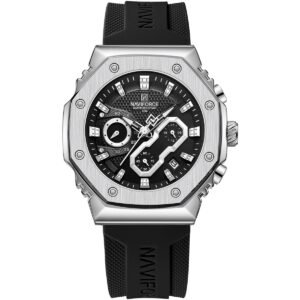 nf8035g s w b naviforce watch water resistant 30m men black dial rubber strap quartz battery analog chronograph for dream