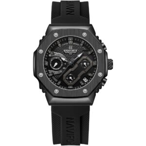 nf8035l b gy b naviforce watch water resistant 30m women black dial rubber strap quartz battery analog chronograph for dream