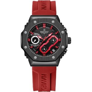 nf8035l b r r naviforce watch water resistant 30m women black dial rubber red strap quartz battery analog chronograph for dream