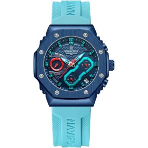 nf8035l be be be naviforce watch water resistant 30m women blue dial rubber strap quartz battery analog chronograph for dream
