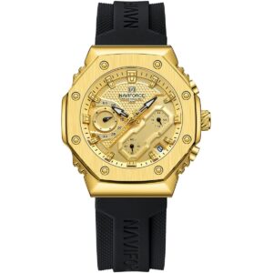 nf8035l g b b naviforce watch water resistant 30m women gold dial rubber black strap quartz battery analog chronograph for dream