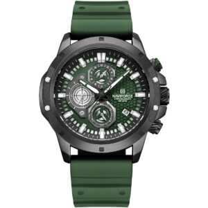 nf8036 b gn gn naviforce watch chronograph wr 3atm men green dial rubber strap quartz battery analog for dream